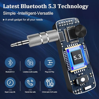 Bluetooth 5.3 Transmitter Receiver for TV to BT Headphone, Low Latency, HiFi 3.5mm AUX Bluetooth Car Adapter, Mini Poratble Wireless Audio Receiver for TV/PC,Car Home Stereo, Airplane, Boat, Gym
