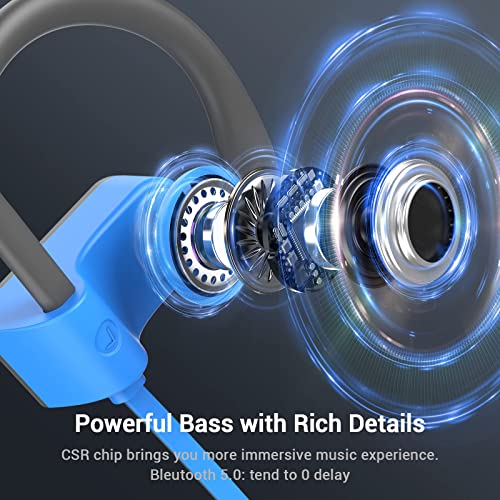 Bluetooth 5.3 Headphones, Wireless Sports In-Ear Earbuds IPX7 Waterproof | 16 Hours Playtime, Sweatproof Stereo Earphones with MIC, Noise Cancelling Headsets for Gym Running Workout, Clear Sound - color: Blue
