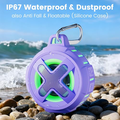XLeader X8(2 Gen) Upgraded, Bluetooth Shower Speaker, Certified IP67 Waterproof, Small Wireless, Silicone Case, 10W Pro Sound&Deep Bass, 24Hrs Playtime, with Portable Clip, for Beach Kayak Gift Purple - color: D-Purple