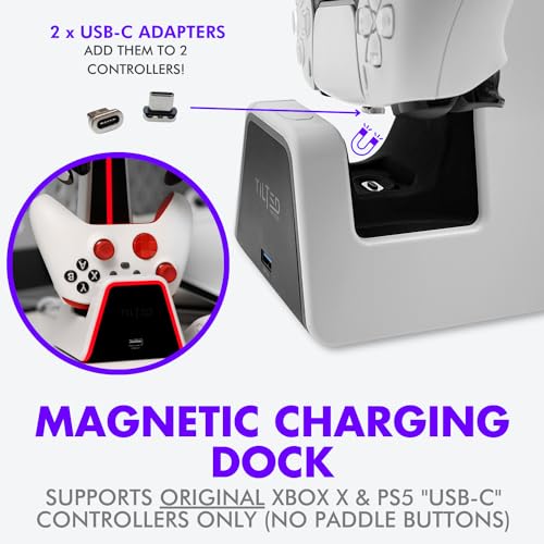 Gaming Headset and Controller Stand | Premium PS5 Accessories (Clean Space with Charging Station) Headphone and Controller Holder for Desk, PlayStation 5, Xbox Game, - color: White