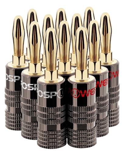 FosPower Banana Plugs 6 Pairs / 12 pcs, Closed Screw 24K Gold Plated Banana Speaker Plug Connectors for Speaker Wire, Wall Plate, Home Theater, Audio/Video Receiver, Amplifiers and Sound Systems | Banana Plug Speaker for Wall Plate and Subwoofer Cable - C