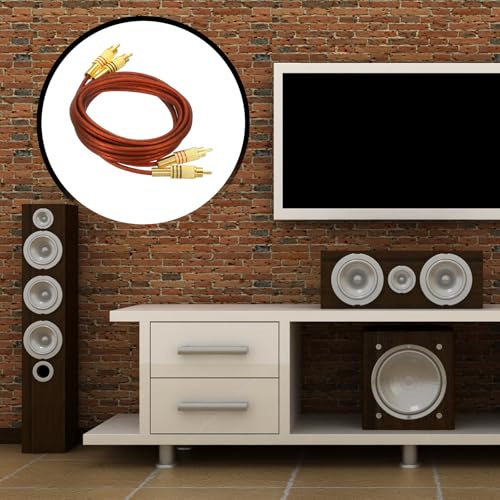 MECCANIXITY 2RCA Male to 2RCA Male Audio Stereo Cable, 6.6 ft RCA Subwoofer Cable with Gold Plated Plugs for Home Theater, HDTV, Amplifiers, Speakers, Red Brown Cable Gold Shell - color: Red Brown/Gold, size: 6.6 ft