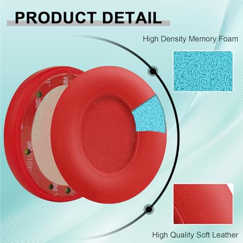 Replacement Ear Pads for Beats Studio 2 & Studio 3 Wired & Wireless Headphones, Ear Cushions, Headset Earpads, Ear Cups Cover with Soft Protein Leather (Light Red) - color: Light Red