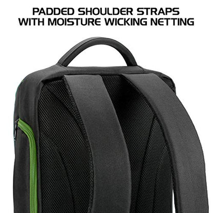 ENHANCE Xbox Backpack - Xbox Carrying Case Compatible with Series S, One X, One S - Storage Compartments for Controllers, Gaming Headset, Games & More Gaming Accessories - Green