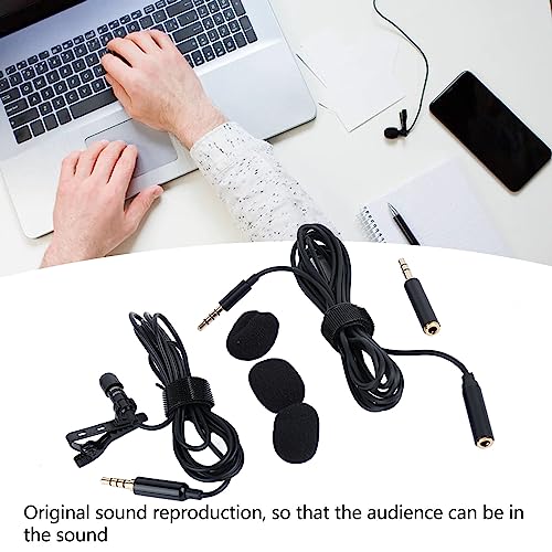 Lavalier Mic, Wired Clip On Lapel Mic Professional 3.5M Interface 360-Degree Omnidirectional 4.9 Foot Cable with Microphone Windshield for Computer