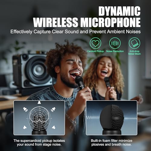 Wireless Karaoke Microphones, Singing Microphone for Speaker | Dual Handheld Mics with Receiver, 240ft Wireless Range, Plug-and-Play, 8hr Battery Life, USB Recharge - color: Black