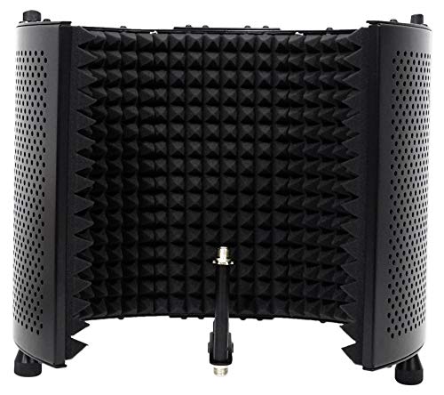 Rockville ROCKSHIELD 3 Studio Mic Isolation Shield Bundle with RVES05 Stand | 5-panel design, 2" acoustic foam, Stand mountable, Heavy-Duty Tripod Speaker Stand, 2-Items