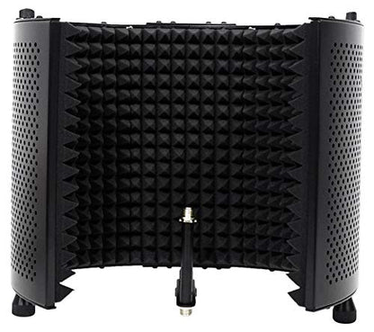 Rockville ROCKSHIELD 3 Studio Mic Isolation Shield Bundle with RVES05 Stand | 5-panel design, 2" acoustic foam, Stand mountable, Heavy-Duty Tripod Speaker Stand, 2-Items