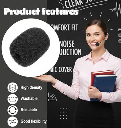 12 Pack Microphone Windscreen, Headset Mic Foam Cover High-density Sponge Microphones Foams Windscreen Pop Filter Replacement for Headset Microphones (Black)