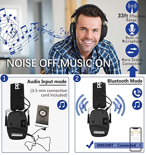 PROHEAR 030 2 Pack Bluetooth 5.4 Electronic Shooting Ear Protection Earmuffs with Foam Ear Pads-Black - style: Bluetooth *2