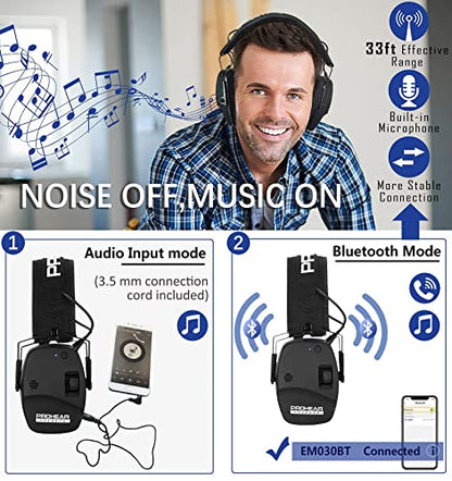 PROHEAR 030 2 Pack Bluetooth 5.4 Electronic Shooting Ear Protection Earmuffs with Foam Ear Pads-Black - style: Bluetooth *2