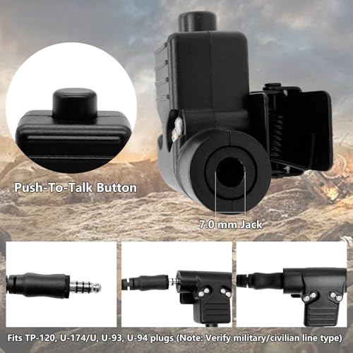 WODASEN Military PTT U94 Adapter Tactical Headset Push to Talk Connector US-NATO Wiring for Ailunce HD1 Retevis RT47 RT29 RT48 RT47v RT83 RT87 NR30 RB23 RB46 EX500 GP328plus Walkie Talkie