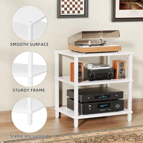 3-Tier AV Media Player Stand, White Stereo Cabinet, Modern Stereo Cabine,Game Console Shelf,Wooden TV Stand,Multifunctional Entertainment Center, Suitable for Home, Conference Room - color: White, size: 3 Tier