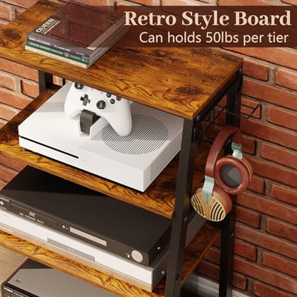 4-Tier AV Media Stand with 2 Hooks,Heavy Duty Stereo Cabinet Furniture-Large Stereo Rack and Game Console Stand,Wooden Record Player Stand,Audio Stand Perfect for DVD Players/Game Console/TV Box/Xbox - style: Regular