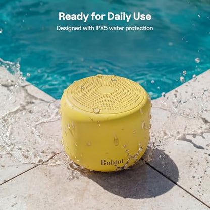 Bobtot Portable Bluetooth Speakers with Strap Easy to Carry Mini Speaker | Wireless Waterproof with Loud Stereo Sound, 20 Hours Playtime, Rechargeable Battery, Built-In Microphone, Yellow - color: Yellow