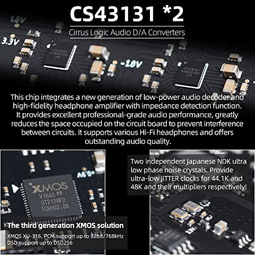 SMSL M300SE(Upgraded),Two CS43131 Chip MQA Audio Decoder,Ear Amplifier,Third Generation XMOS,PCM768kHz/32bit DSD256,DOP64,5 PCM Filters,True Balanced Output XLR,THD+N -117dB