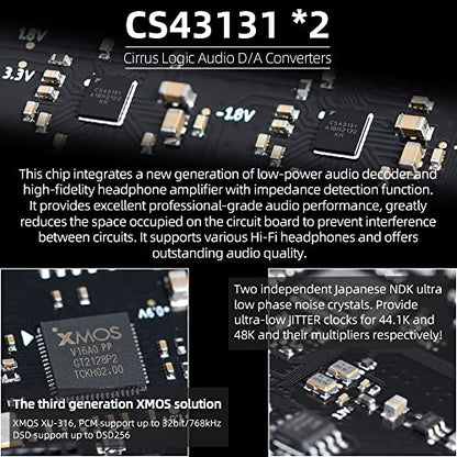 SMSL M300SE(Upgraded),Two CS43131 Chip MQA Audio Decoder,Ear Amplifier,Third Generation XMOS,PCM768kHz/32bit DSD256,DOP64,5 PCM Filters,True Balanced Output XLR,THD+N -117dB