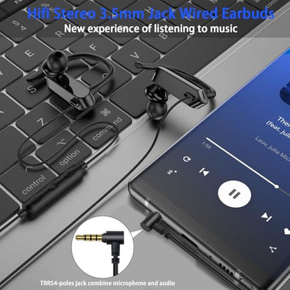 Wired Over Ear Earbuds 3.5mm Sport Headphones with Ear Hooks& Mic | Wrap Around EarBuds Wired Earphones 5.9ft Cord for Chromebook Laptop/iPad Plug in EarBuds for Computer/Samsung A15 A14 School