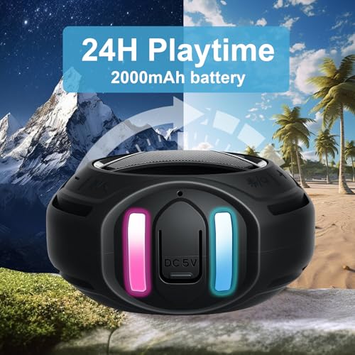 Bluetooth Shower Speaker Waterproof, Portable Bluetooth Speakers Wireless, Outdoor, Floating IPX7, Built-in Mic, 24H Playtime with LED Lights, Loud HD Sound, Powerful Bass, Gifts for Unisex - Black - color: Black