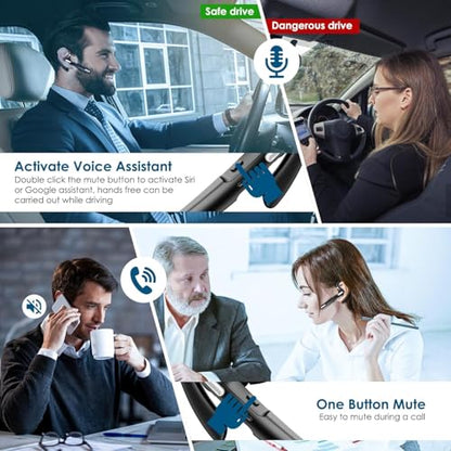 Bluetooth Headset, Wireless Bluetooth Earpiece V5.3 Hands-Free Earphones with Built-in Mic for Cell Phone/PC Tablet/Laptop Computer, Headphones for Trucker/Driver/Business