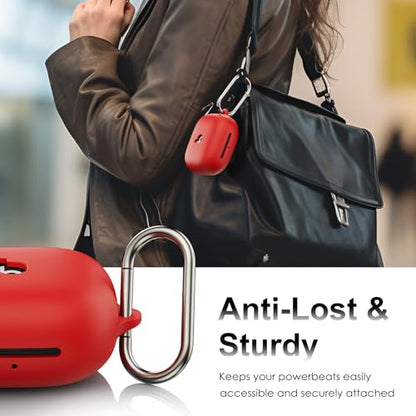for Beats Powerbeats Pro 2 Case Cover, Top Logo Visible | Soft Silicone Shockproof Protective Skin Case for Beats Powerbeats Pro 2 2025 with Cleaner Kit & Carabiner, Red - color: Red