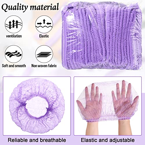 100 Pcs Disposable Nonwoven Bouffant Caps 21 Inch Hair Net Elastic Cap Hair Cover Hats for Beauty Salon Hospital Spa Catering Dust-free Workspace(Purple) - color: Purple