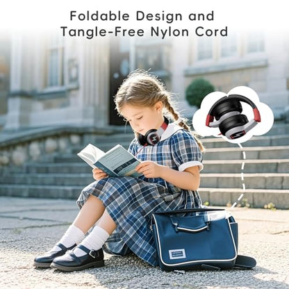 Candy Bila 2 Pack Wired Kids Headphones for School, Over-Ear for Boys Girls | Volume Limiter 85/94dB, HD Stereo Sound, Microphone and Wired Control,Foldable Design, Black and Red - color: Black and Red