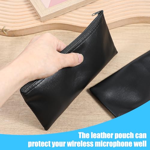 2 Pack Microphone Case, Microphone Bag Mic Case Black Zipper Pouch | PU Leather Zipper Storage Pouch for Wireless Travel Portable Shockproof Vocal Mic Protector Accessories 8.66 x 4.13 Inches - size: 8.66 x 4.13