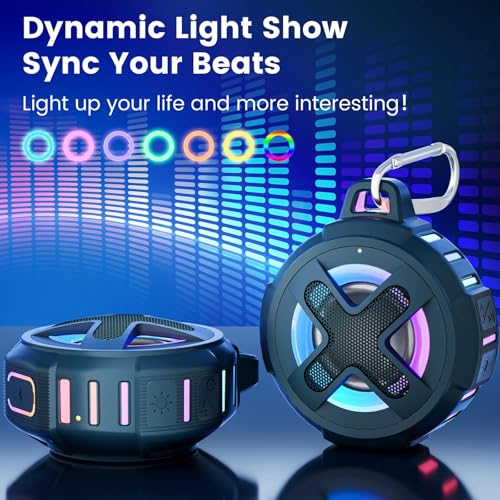XLEADER X8, Upgraded, Portable Bluetooth Speaker, Certified IP67 Waterproof Shower Speaker, Silicone Case, 10W Bass, 24Hrs Playtime, Small, Floating, RGB Lights, Clip, for Pool Beach Kayak, Sea Blue - color: E-Blue
