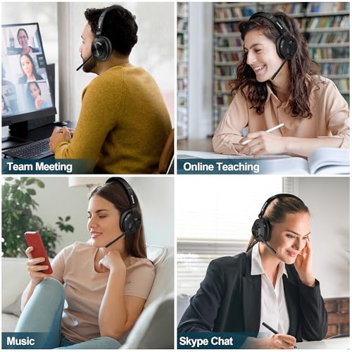 Wireless Headset with Mic for Work,Bluetooth Headset with USB Dongle | Noise Cancelling Mic,Charging base,50H Battery & Mute Button for PC,Laptop,Home Office,Zoom Teams,Remote Work,Call Center