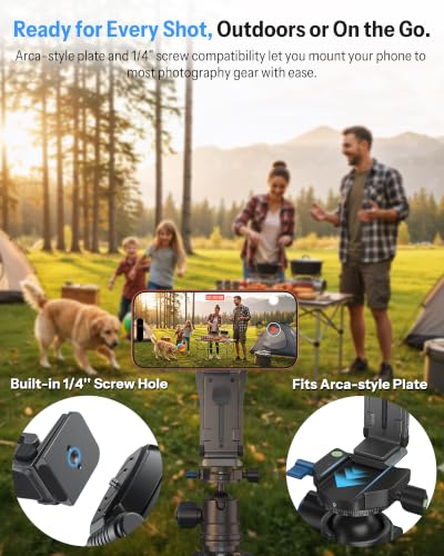OMOTON TP02-Pro Magnetic Phone Holder, 5-in-1 Tripod Stand with Rear Attachment Plate | Desk, Kitchen, Gym, Vlogging | iPhone 12-17 Series, Grey - color: 3-Grey