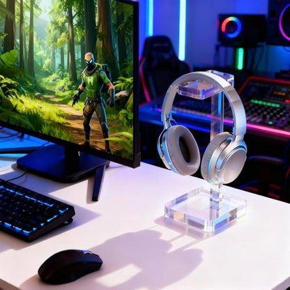Headphone Stand Headset Holder for Desk, Solid Christal-Clear Acrylic with Stable Base Earphone Hanger for Gaming Room Office Accessories - color: Clear