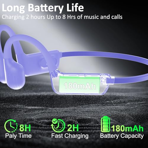 Swimming Headphones Underwater, IP68 Waterproof Bone Conduction Headphones, Bluetooth 6.0 Open Ear Swim Earbuds with 32GB Built-in MP3,Adjustable Headband for Swim Cap/Hat,Dual Device Pairing (Purple