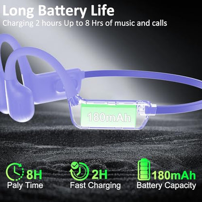 Swimming Headphones Underwater, IP68 Waterproof Bone Conduction Headphones, Bluetooth 6.0 Open Ear Swim Earbuds with 32GB Built-in MP3,Adjustable Headband for Swim Cap/Hat,Dual Device Pairing (Purple