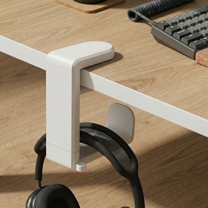 Universal Headphone Stand, Desk Mount Holder with 360 Degree Swivel, Gaming Headset Organizer Clamp-On Under Desk Hanger with Cable Clip for Office and Home,White
