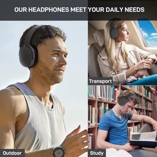 Wireless Bluetooth Headphones Over Ear ,HiFi Foldable Intelligent Noise Reduction Adjustable Wireless Headset with Microphone,Stereo Headphone with Deep Bass for Sports Travel Cellphone Tablet (Black)