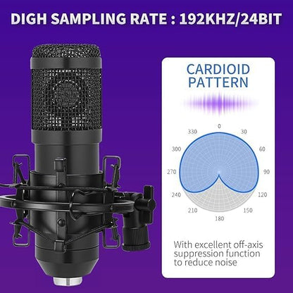 Condenser Microphone,Professional Cardioid Studio Streaming Podcast PC Computer USB Microphone Set with Adjustable Mic Suspension Scissor Arm for Broadcasting,Gaming, YouTube,Meeting