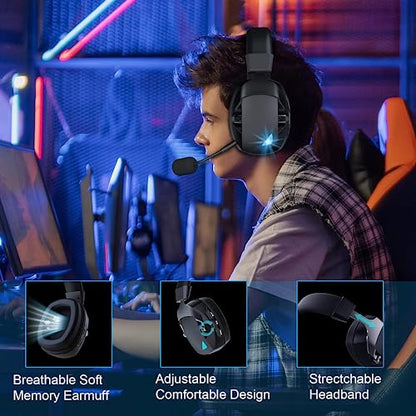 Wireless Gaming Headset with Detachable Noise Cancelling Microphone, 2.4G Bluetooth - USB - 3.5mm Wired Jack 3 Modes Wireless Gaming Headphones for PC, PS4, PS5, Mac, Switch, Phone, Tablet