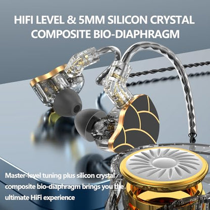 In Ear Monitor Headphones Dual Magnetic Dynamic Driver IEM with Mic, Black | Hybrid Banlance Armature with Dynamic in Ear Headphones IEM Earphones Gaming Earbuds - color: H818-Black with Mic