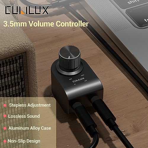 Cubilux 3.5mm Stereo Volume Controller, Headphones Volume Attenuator with Full Aluminum Alloy Case for Interference Isolation, 1/8-Inch Volume Inline Volume Control
