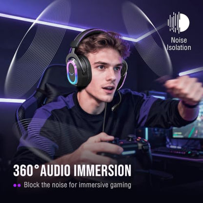 FIFINE Wired Gaming Headsets: 7.1 Surround Sound - Vibrant Customizable RGB - Game/Chat Balance, USB Gamer Headphones with Noise Canceling Microphone for PC, PS5/PS4, Laptop, Mac - AmpliGame H13BP | Large 50mm drivers, Crisp 7.1 Surround, Ergonomic Earpad