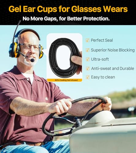 AM FM Radio Hearing Protection Earmuff, Bluetooth 5.4, 30SNR | Rechargeable Hearing Protectors with Gel Earpads, Headphones for Lawn Mowing, Construction, Chainsaw, Landscaping - color: Am/Fm + Bluetooth + Microphone-yellow