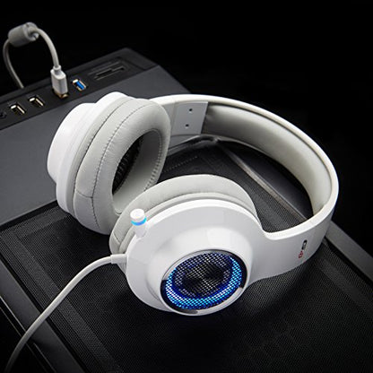 Edifier G4 USB Gaming Headset with Virtual 7.1 Surround Sound, Retractable Boom Microphone, LED Lights Mesh Open Back Adjustable Video Games for PC, Laptop, desktops - White