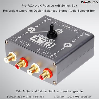 Pro RCA AUX Passive A/B Switch Box Passive Reversible Operation Design Balanced Stereo Audio Switcher with Durable Aluminum Alloy Case Support RCA/AUX 3.5mm 1/8” Input - size: RCA+AUX A/B Switch
