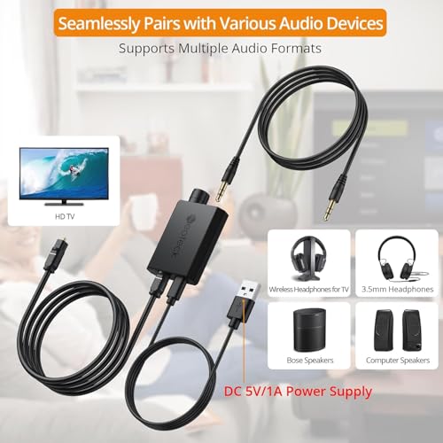 Neoteck 192kHz Digital to Analog Converter Optical to 3.5mm Converter | with Volume Adjustment, Built-in Amplifier Chipset DAC Converter Compatible for 3.5mm Headphones, Computer Speaker and etc.