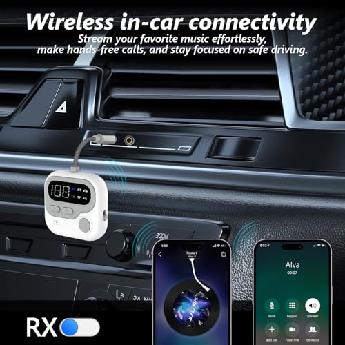 ELZO Bluetooth 5.4 Transmitter Receiver for Airplane, 2-in-1 Transmitter Receiver with 25Hrs Battery for 2 Airpods/Wireless Headphone, 3.5mm AUX Adapter Dongle Low Latency for Travel/TV/Car Stereo/Gym