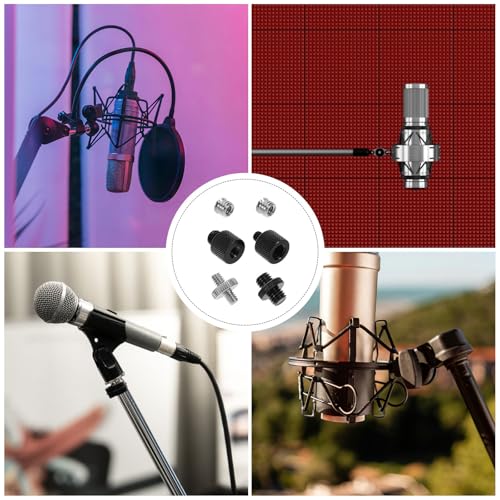 6pcs Microphone Thread Adapter Set, Metal Mic Stand Screw Converter for Desk Mount and Floor Stand, Includes 1/4" to 3/8" Male Female Adapters, Compatible with Recording Equipment