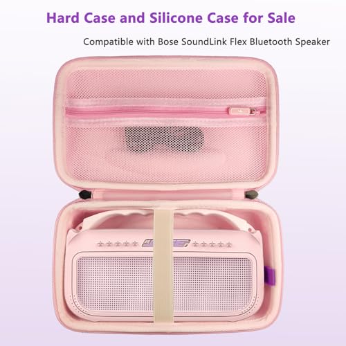 JCHPINE Silicone Cover and Carrying Case for Bose SoundLink Flex Speaker | Protective Cases with Handle and Shoulder Strap, Soft Silicone Cover and Hard Travel Case (Pink) - color: Pink Case