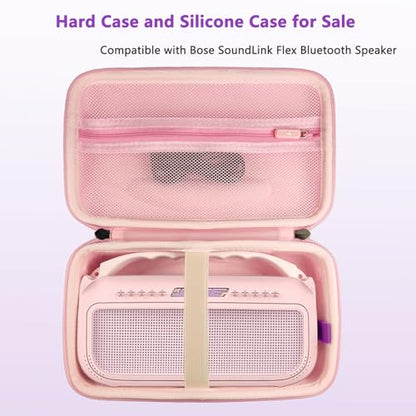 JCHPINE Silicone Cover and Carrying Case for Bose SoundLink Flex Speaker | Protective Cases with Handle and Shoulder Strap, Soft Silicone Cover and Hard Travel Case (Pink) - color: Pink Case