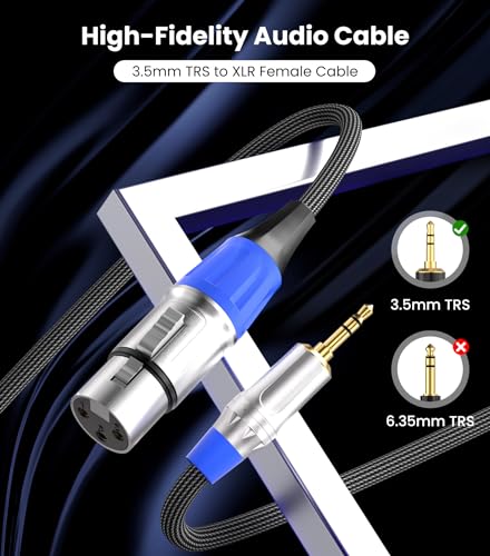 Tisino XLR Female to 3.5mm TRS Aux Unbalanced Microphone Cable, 1 FT | 3.5mm to XLR Female Mic Cord for DSLR Camera, Camcorder, Laptop and Computer Recording, Shielded OFC Stereo Audio Cable - size: 1 foot